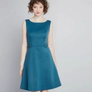 ModCloth Sixties Signature Teal Retro Pin Dot A-Line Dress